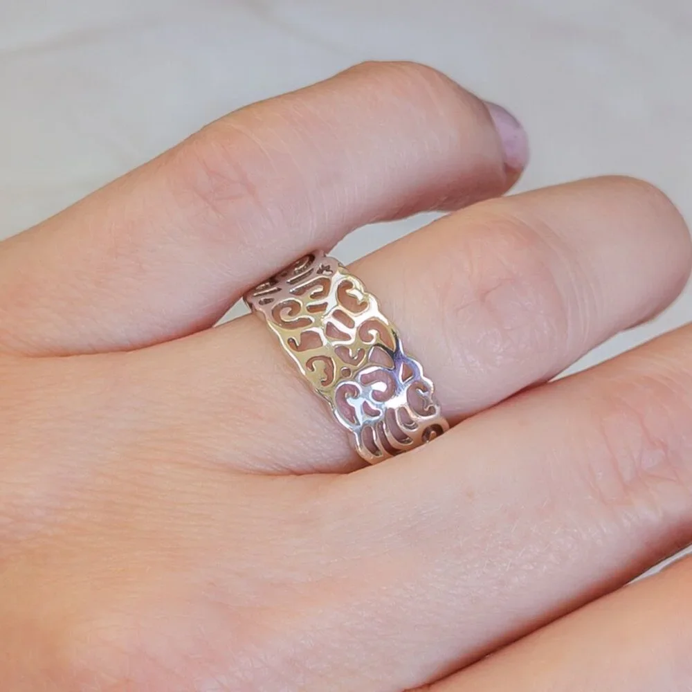 Sterling Openwork Scroll Band — Size 8